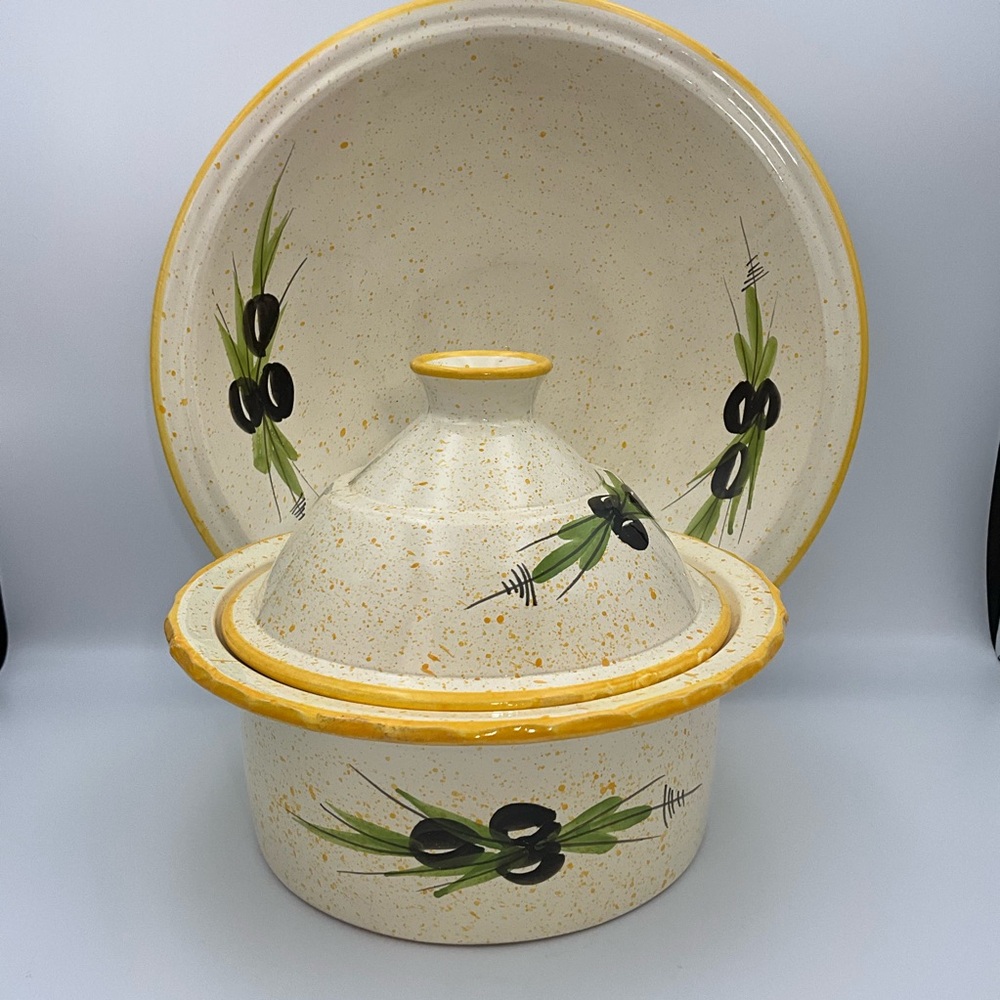 Ceramic Serving Set 3 Pieces Tuscan Olive Bowl & Covered Casserole
